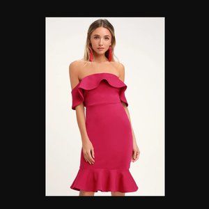 Confidence Boost Magenta Off-the-Shoulder Bodycon Midi Dress